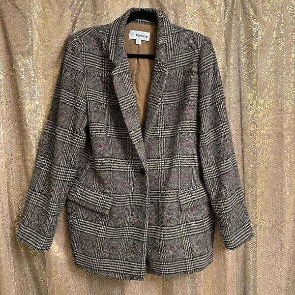 The Drop Jackets & Blazers - The Drop Women's Blake Tweed Plaid Long Blazer XL NWOT